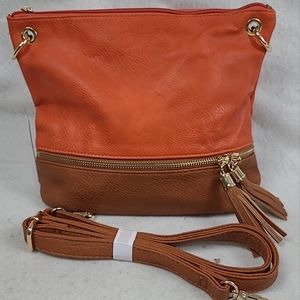 Orange And Brown Faux Leather Purse / bag. Brand new